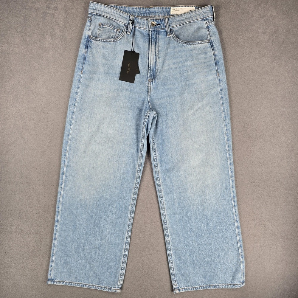 Rag & Bone Lori Mid Rise Crop Jeans Womens 30 Light Wash Wide Leg Denim Relaxed